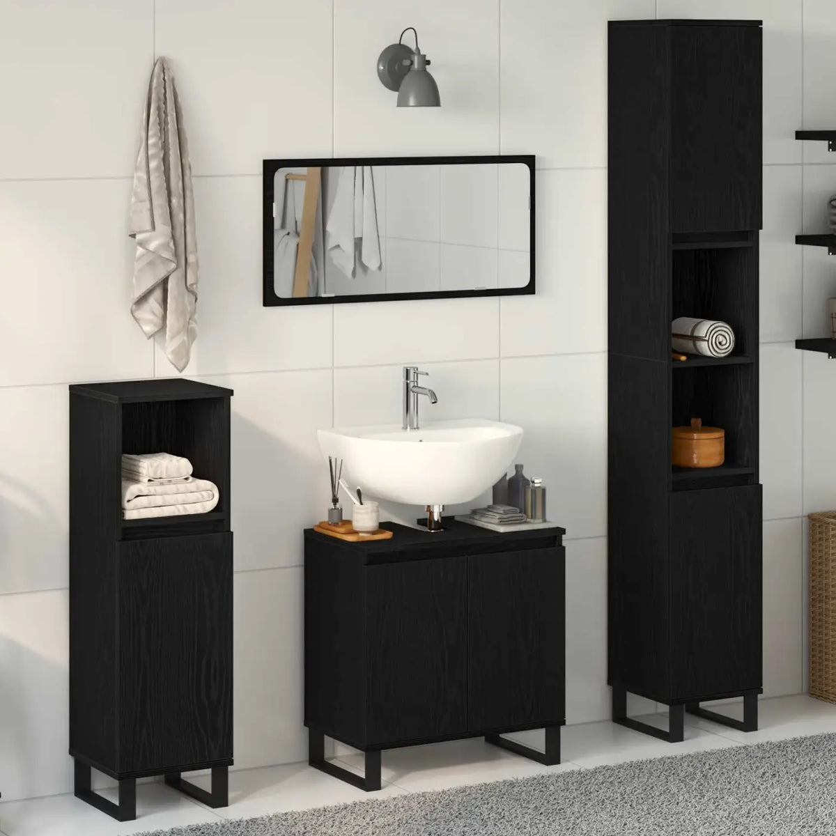 Ensemble de mobilier de salle de bain 3 pc Chêne noir - XIOS