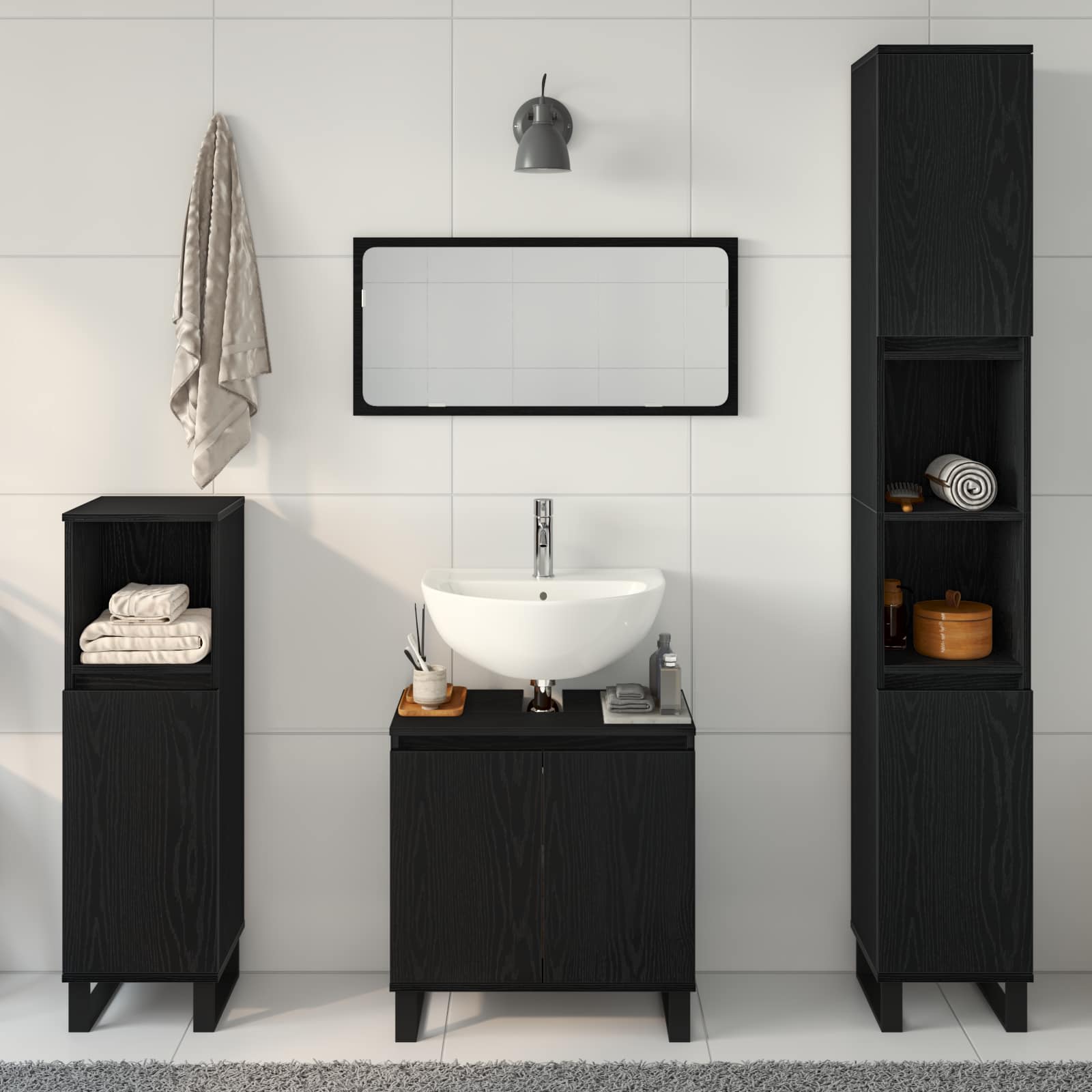 Ensemble de mobilier de salle de bain 3 pc Chêne noir