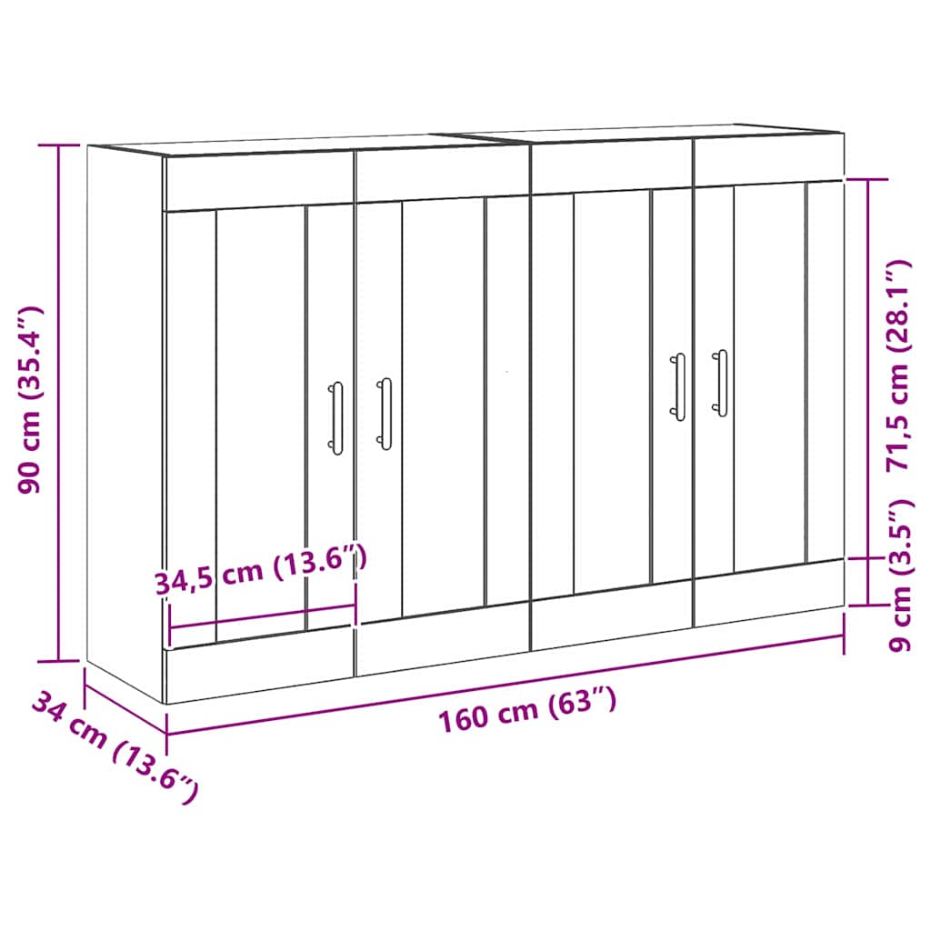 Meuble mural 2 pc Chêne noir 69,5 x 34 x 90 cm