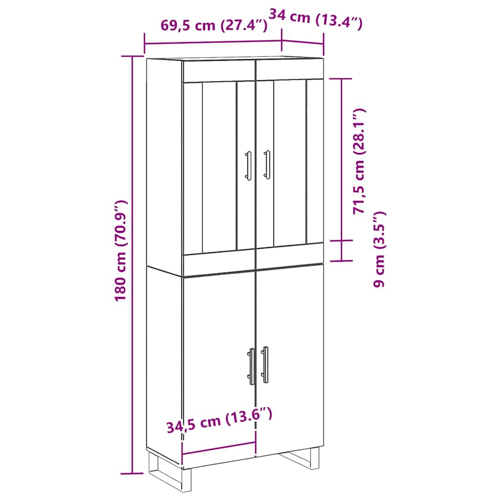 Haut Armoire Chêne noir 69,5 x 34 x 180 cm Bois d'ingénierie - XIOS
