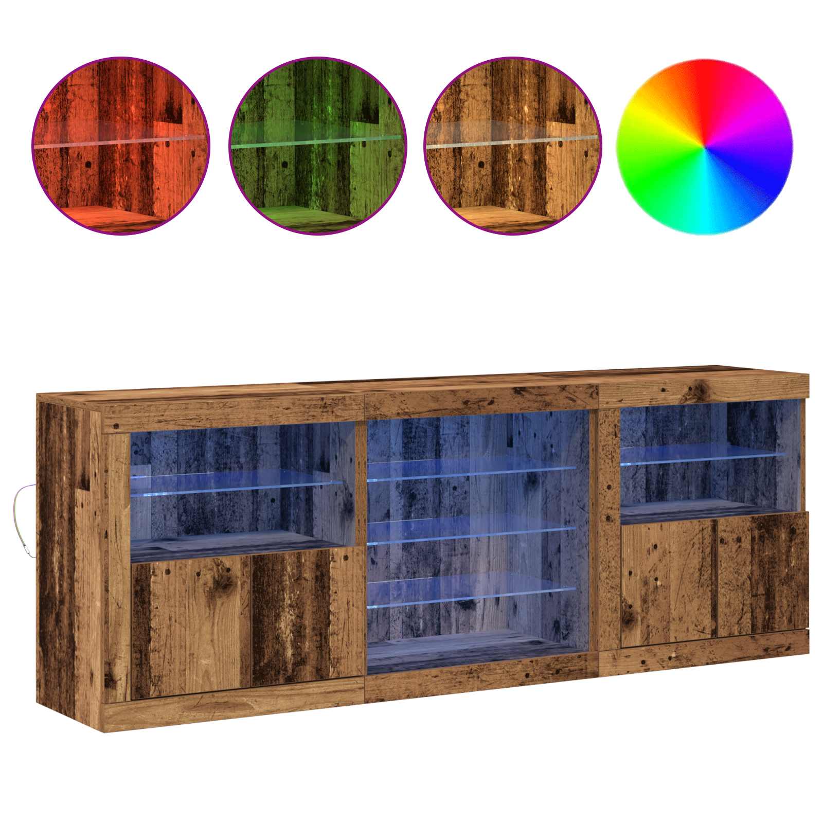 Buffet LED Bois ancien 181,5 x 37 x 67 cm Bois d'ingénierie - XIOS