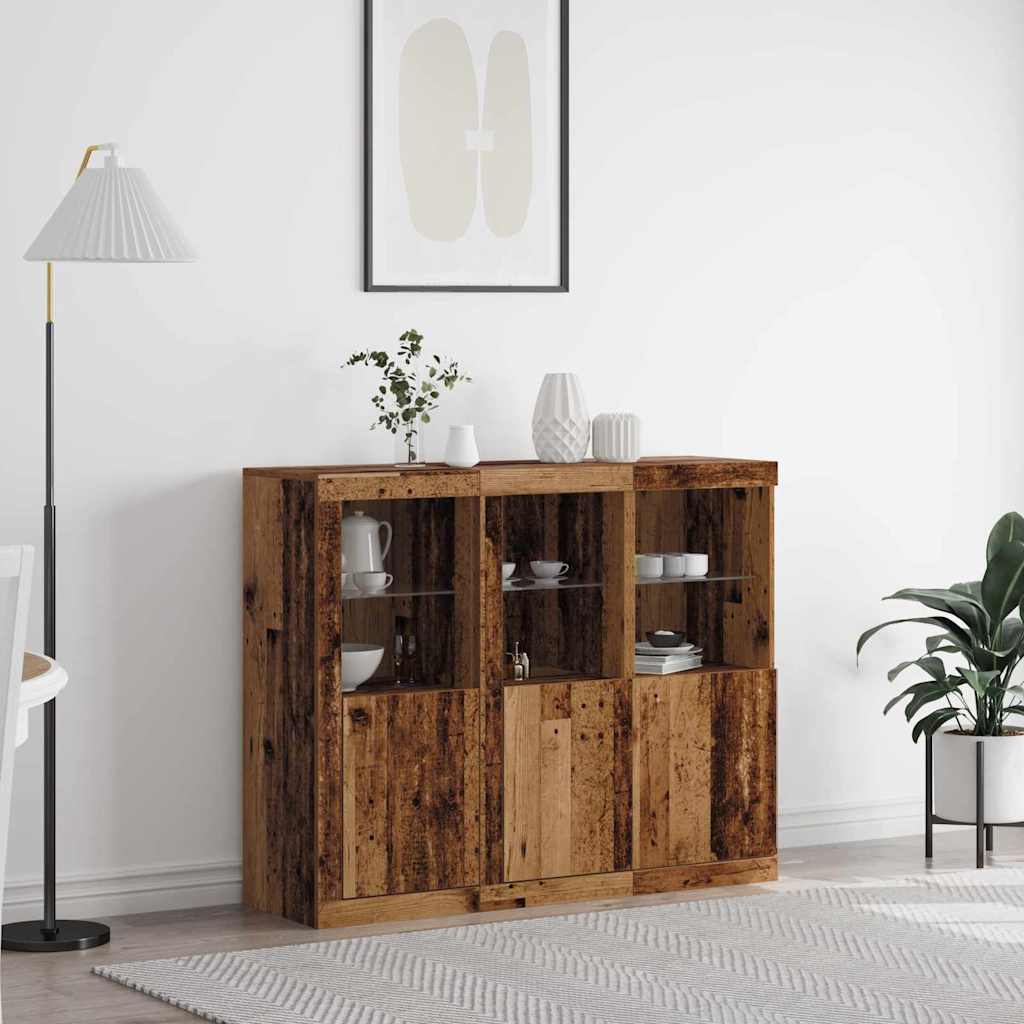 Buffet LED 3 pc Bois ancien 123 x 37 x 100 cm Bois d'ingénierie