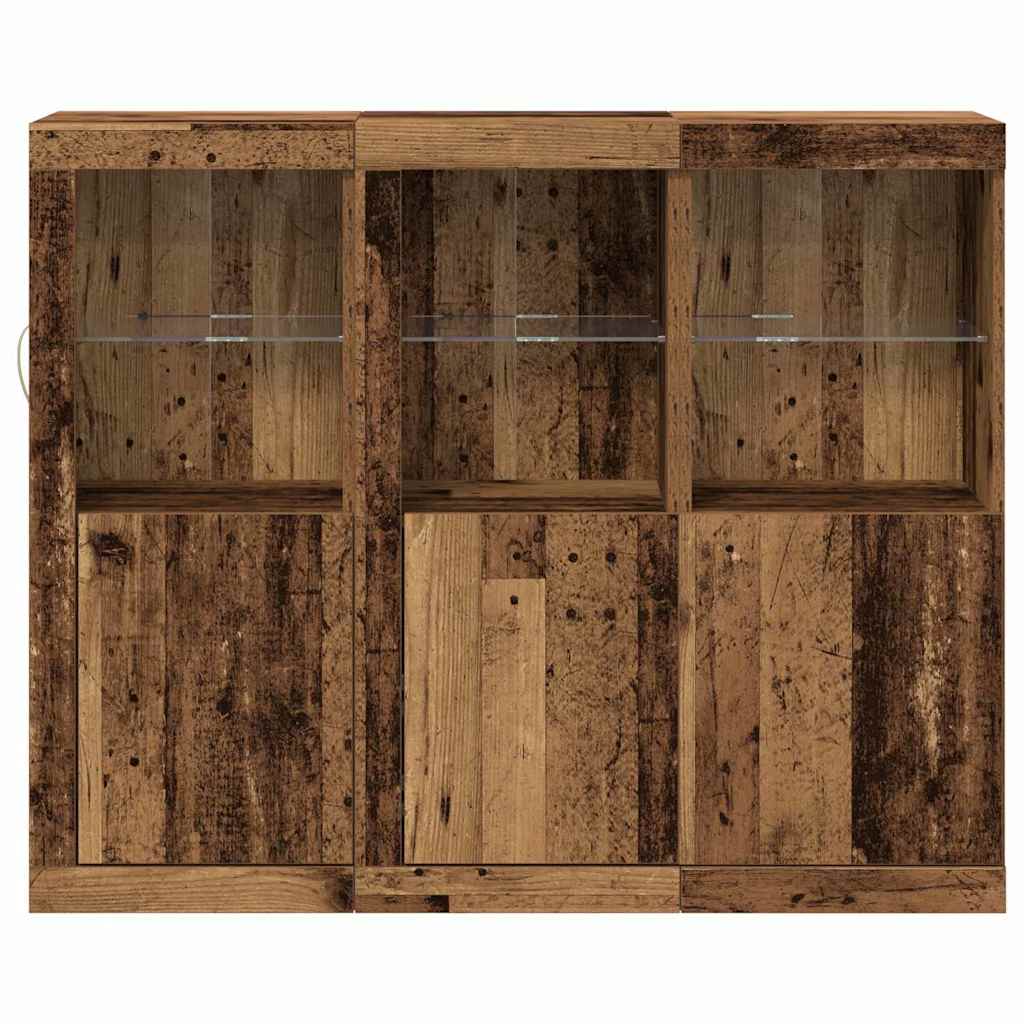Buffet LED 3 pc Bois ancien 123 x 37 x 100 cm Bois d'ingénierie