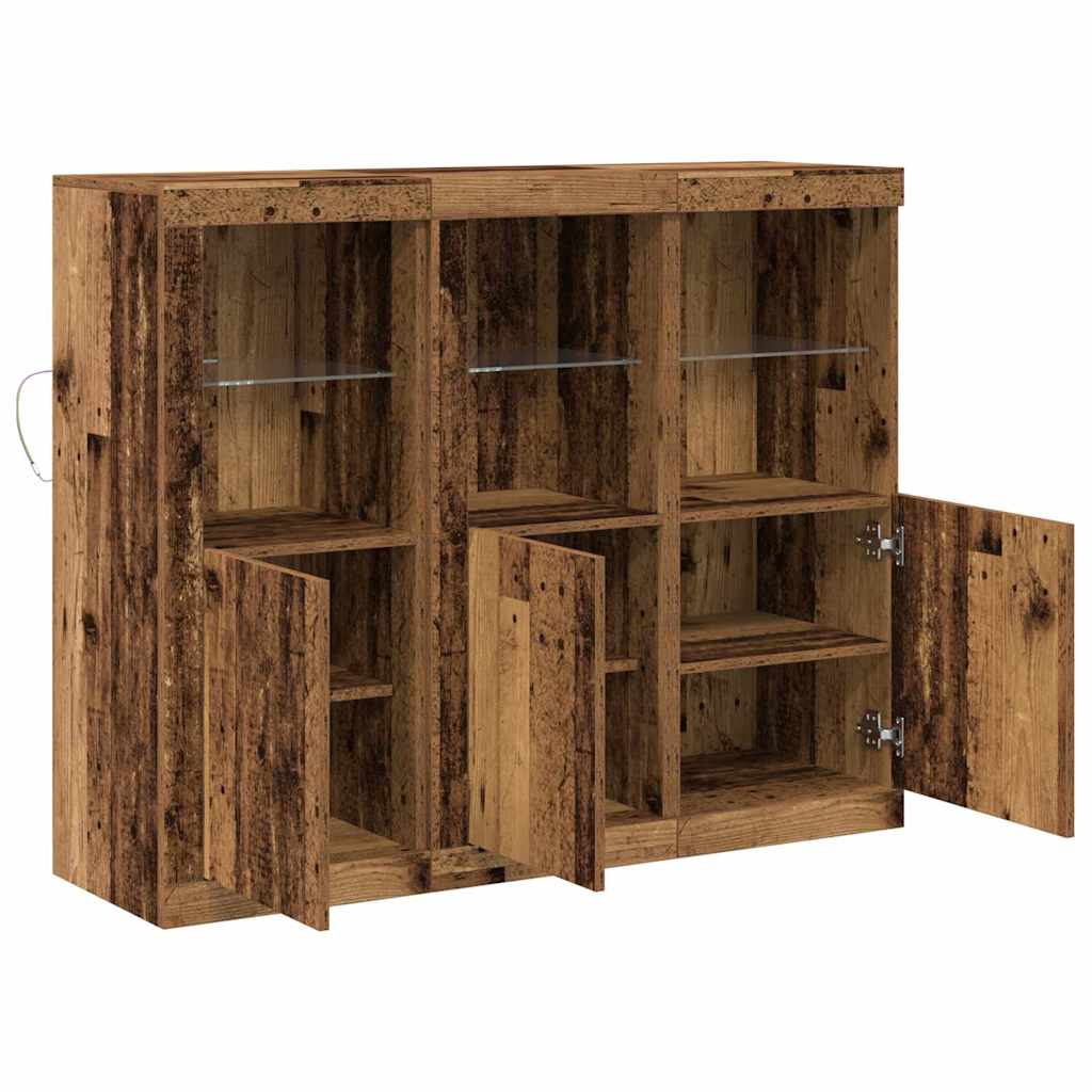 Buffet LED 3 pc Bois ancien 123 x 37 x 100 cm Bois d'ingénierie
