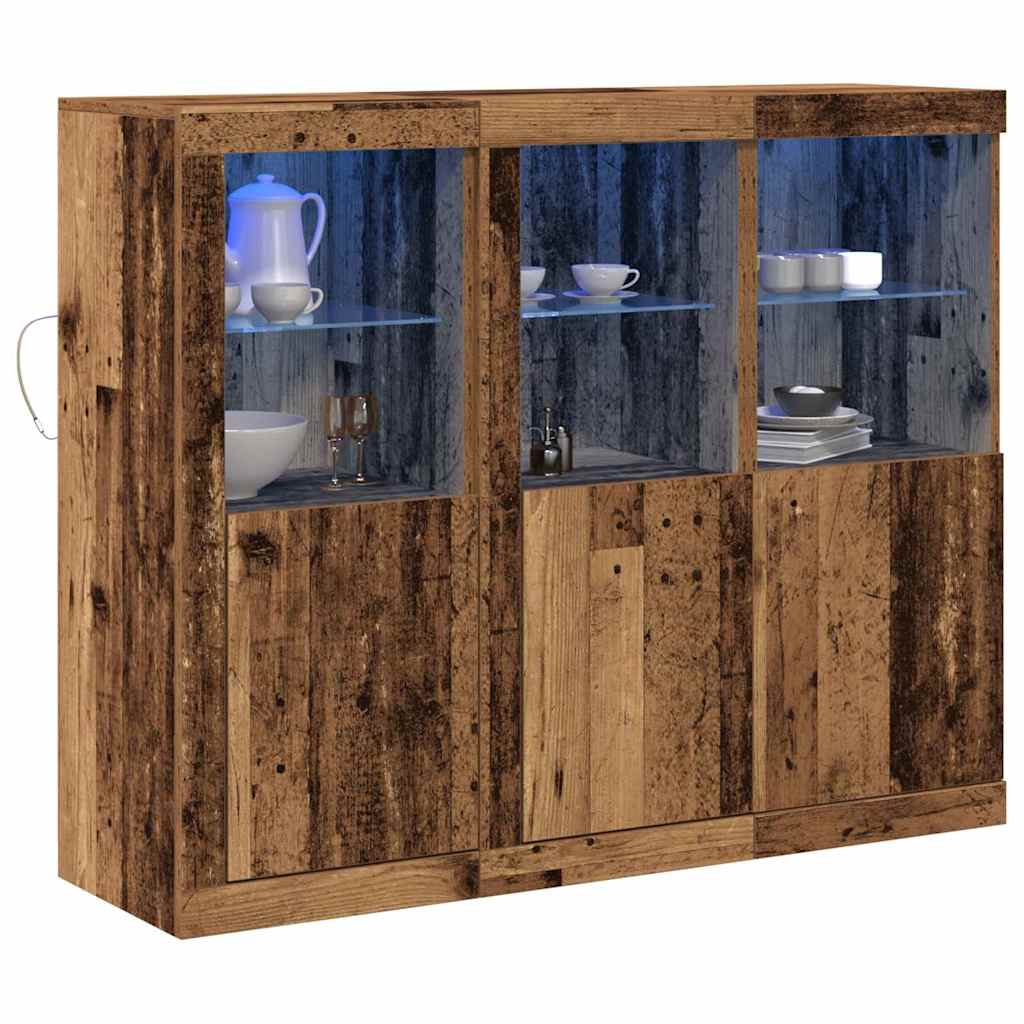 Buffet LED 3 pc Bois ancien 123 x 37 x 100 cm Bois d'ingénierie