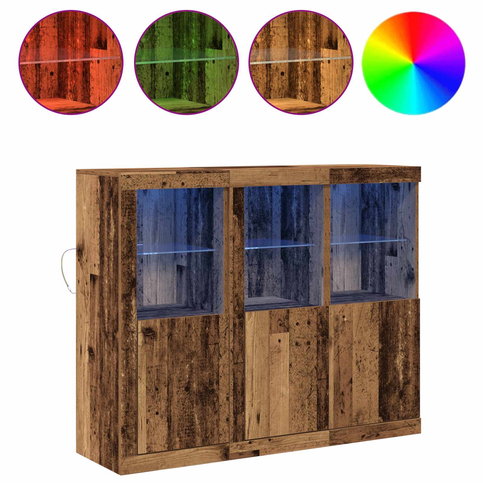 Buffet LED 3 pc Bois ancien 123 x 37 x 100 cm Bois d'ingénierie