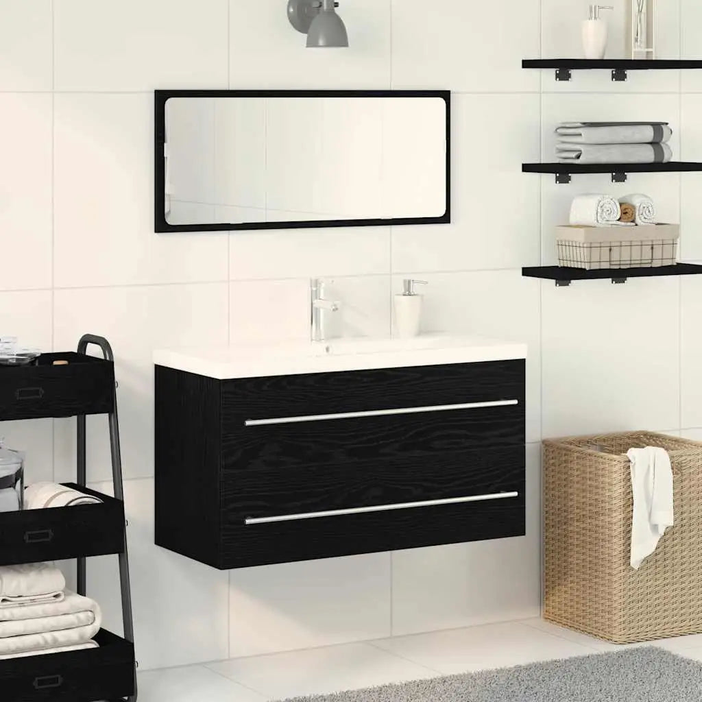 Meuble de Lavabo de Salle de Bain 3 pc Chêne noir - XIOS