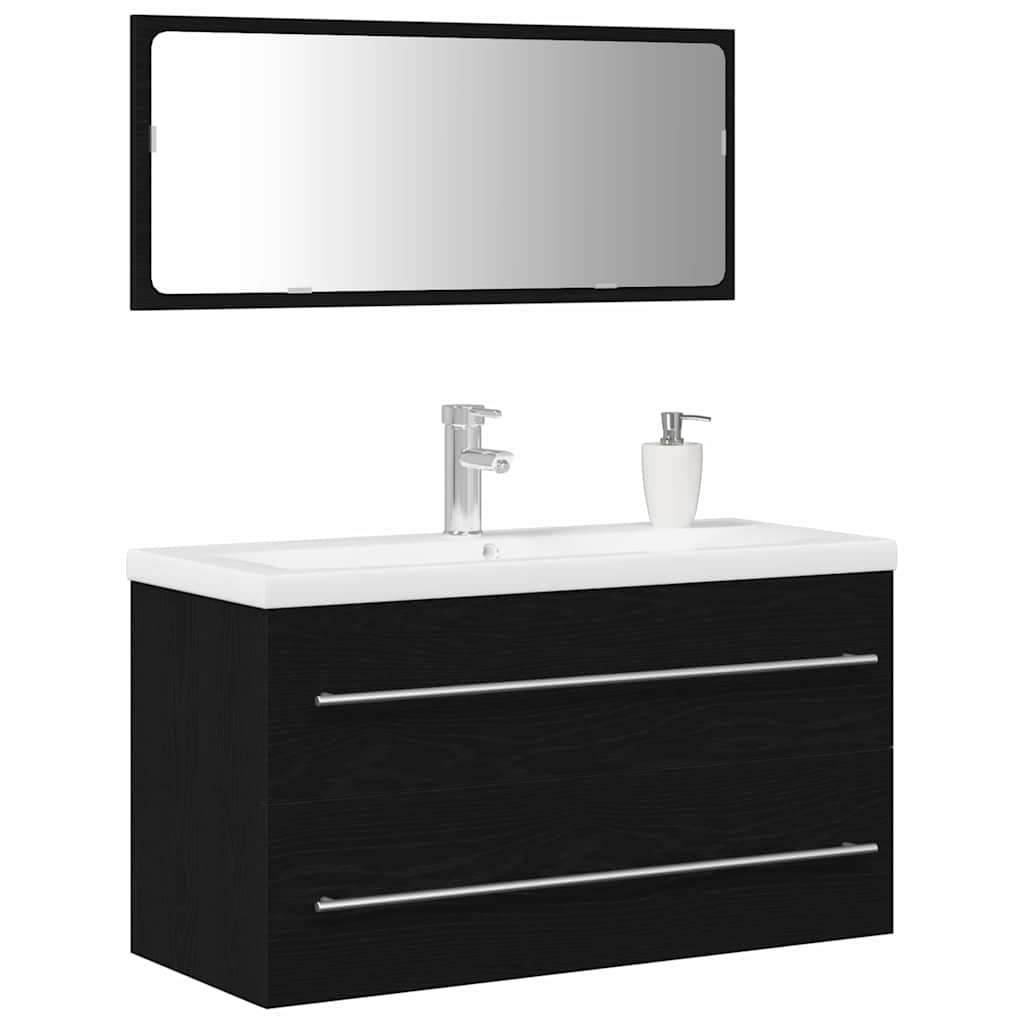 Meuble de Lavabo de Salle de Bain 3 pc Chêne noir - XIOS