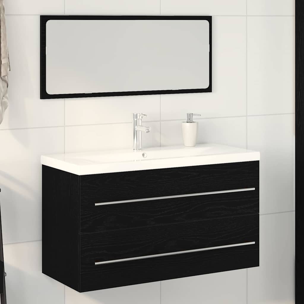 Meuble de Lavabo de Salle de Bain 3 pc Chêne noir - XIOS