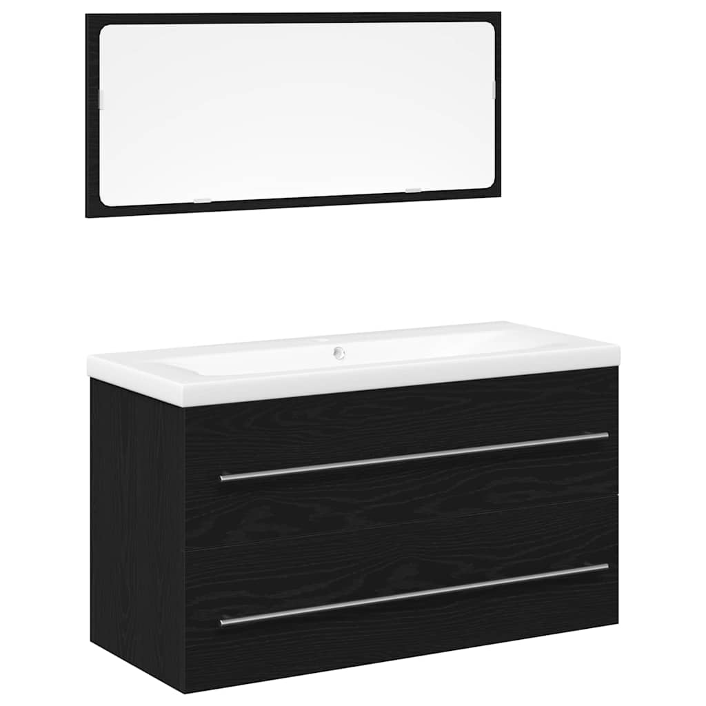 Meuble de Lavabo de Salle de Bain 3 pc Chêne noir - XIOS