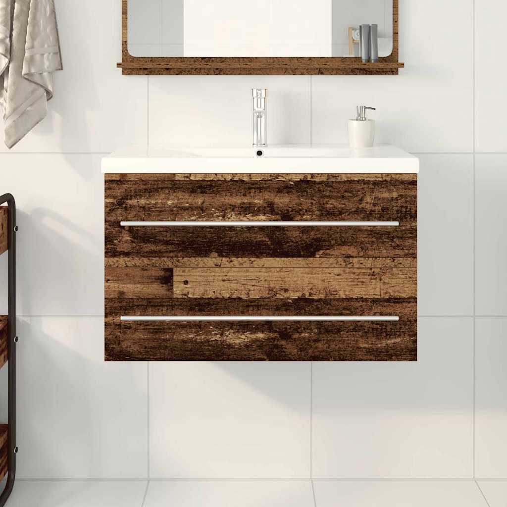 Meuble de Lavabo de Salle de Bain 2 pc Bois Ancien - XIOS