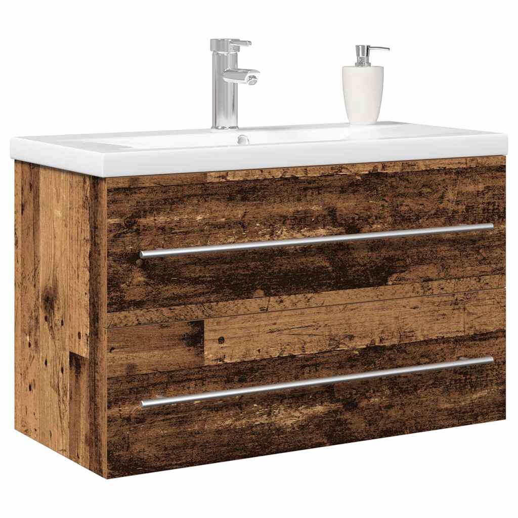 Meuble de Lavabo de Salle de Bain 2 pc Bois Ancien - XIOS