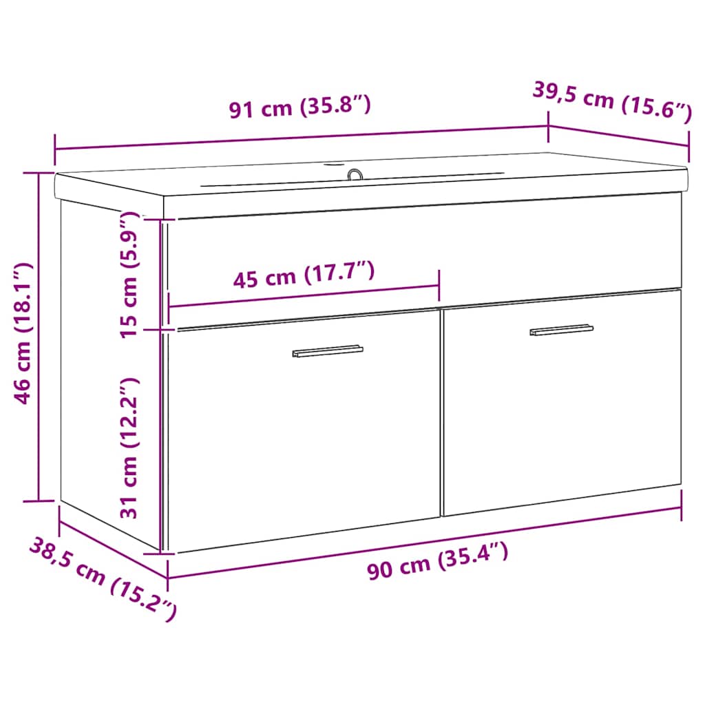 Armoire de salle de bain Chêne noir 90 x 38,5 x 46 cm