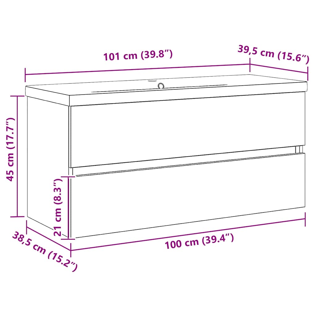 Meuble de Lavabo de Salle de Bain Chêne noir 100 x 39 x 62 cm - XIOS