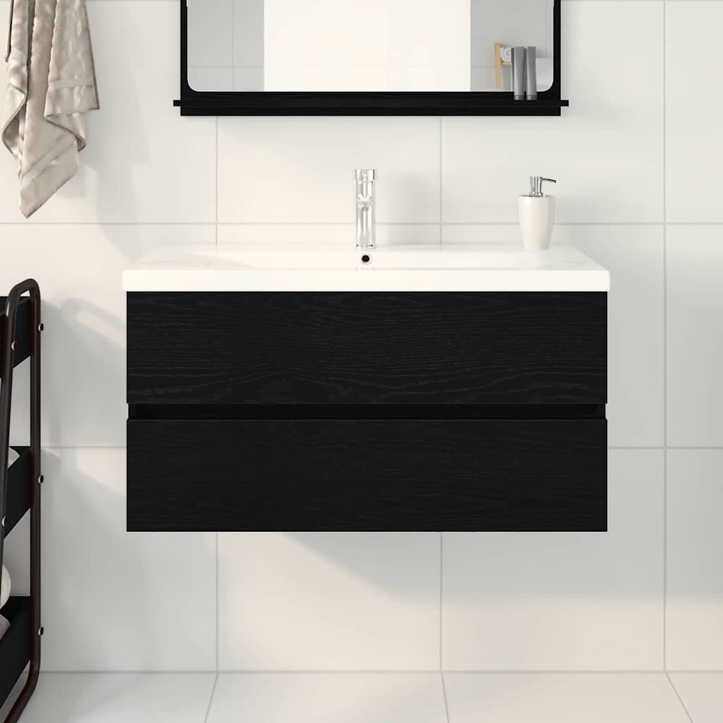 Meuble de Lavabo de Salle de Bain Chêne noir 90 x 39 x 62 cm - XIOS