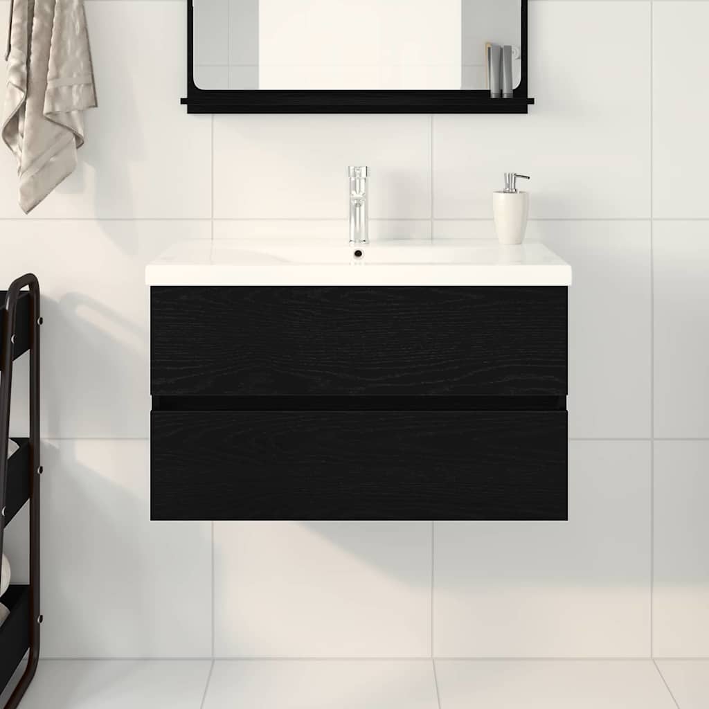 Meuble de Lavabo de Salle de Bain Chêne noir 80 x 39 x 62 cm - XIOS