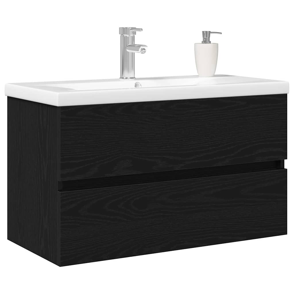 Meuble de Lavabo de Salle de Bain Chêne noir 80 x 39 x 62 cm - XIOS
