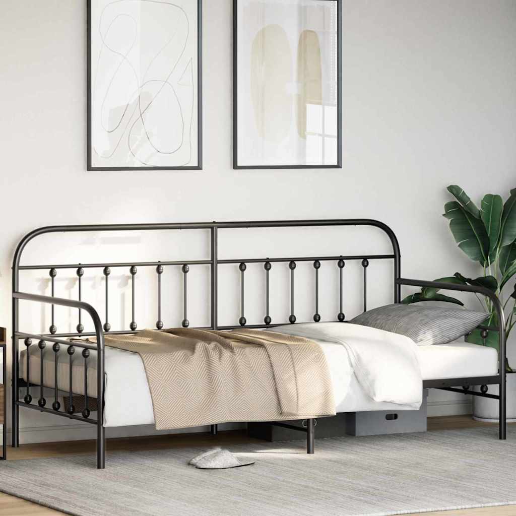 Cadre de lit de jour Noir 90 x 200 cm Acier enduit de poudre