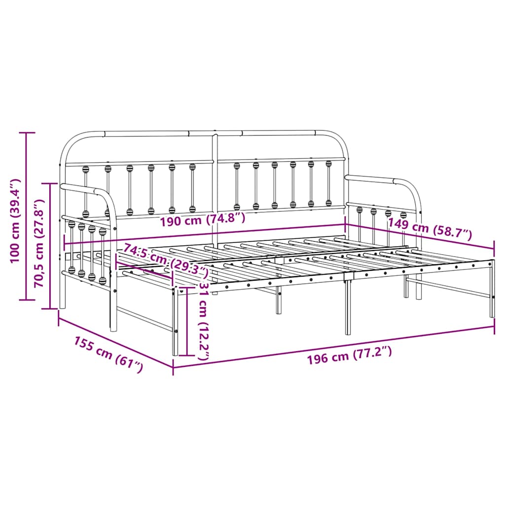 Cadre de lit de jour avec tête de lit Noir 75 x 190 cm Acier - XIOS