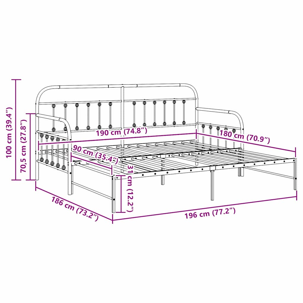 Cadre de lit de jour avec tête de lit Noir 90 x 190 cm Acier - XIOS