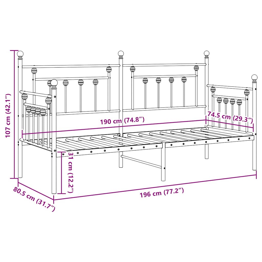 Cadre de lit de jour avec tête de lit Noir 75 x 190 cm Acier - XIOS