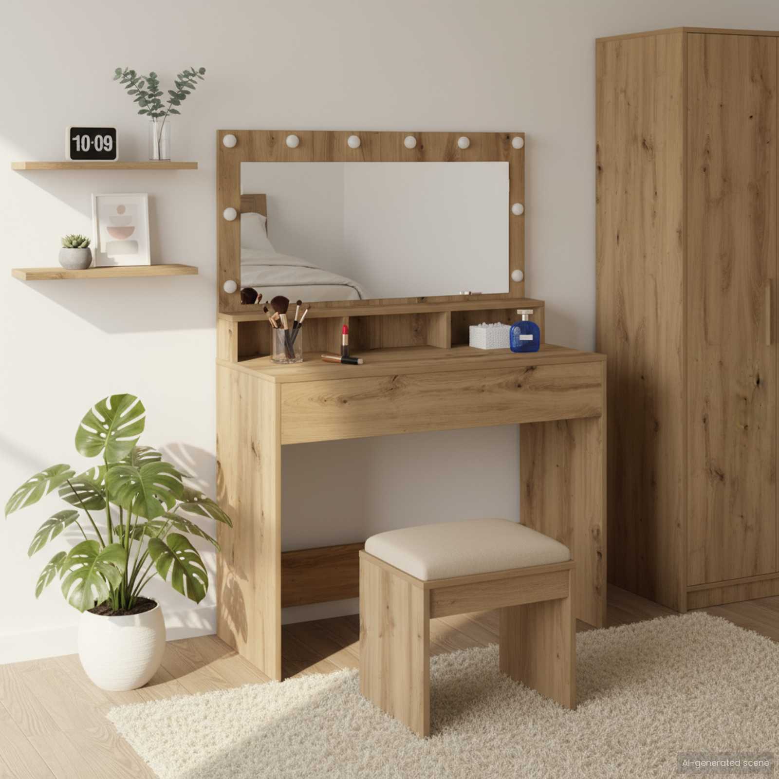 Table de Toilette avec miroir Chêne artisanal 100 x 41 x 135 cm - XIOS