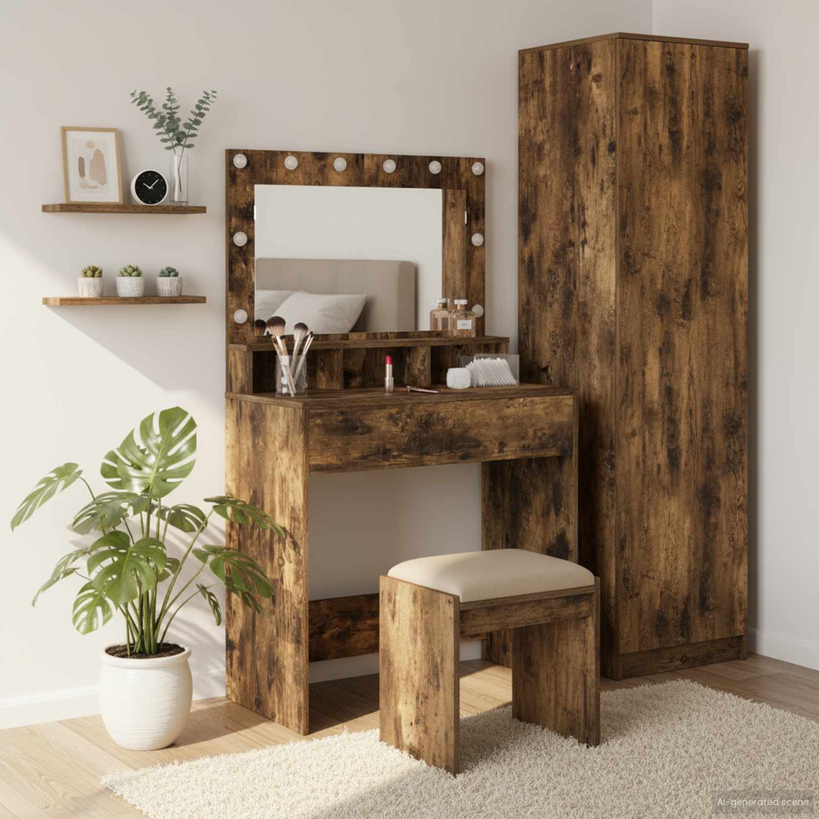 Table de Toilette avec étagère Chêne fumé 75,5 x 41 x 135 cm - XIOS