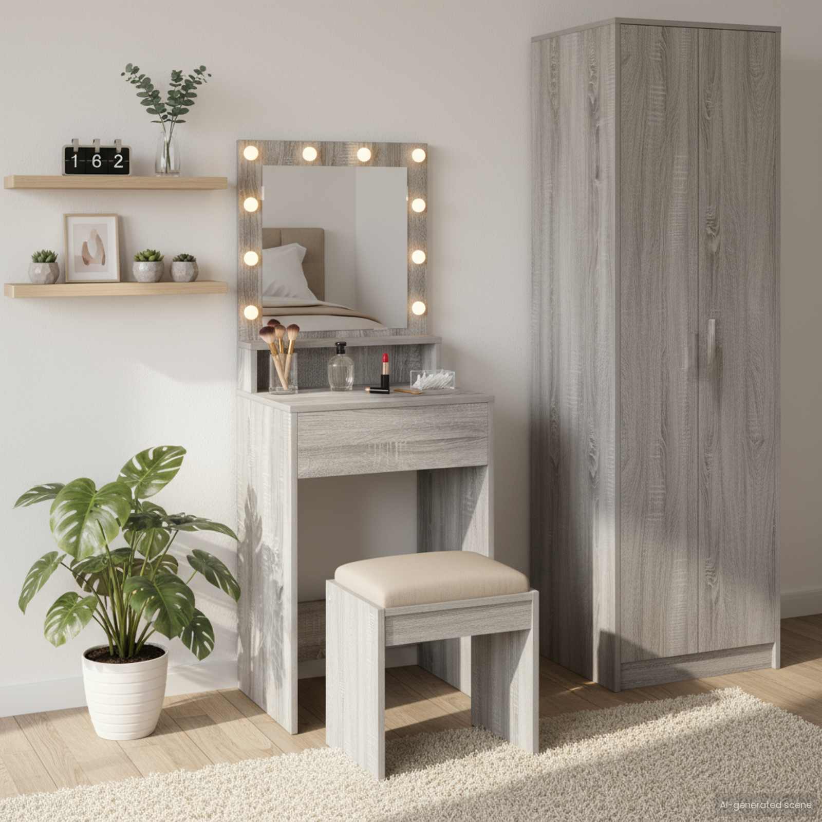 Table de Toilette avec étagère Gris Sonoma 50 x 41 x 135 cm - XIOS