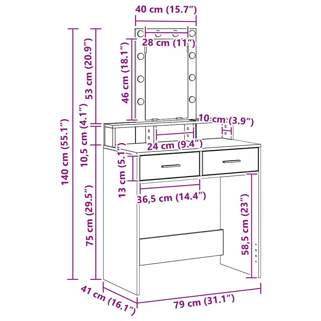 Table de Toilette Marron 79 x 41 x 140 cm Bois d'ingénierie - XIOS