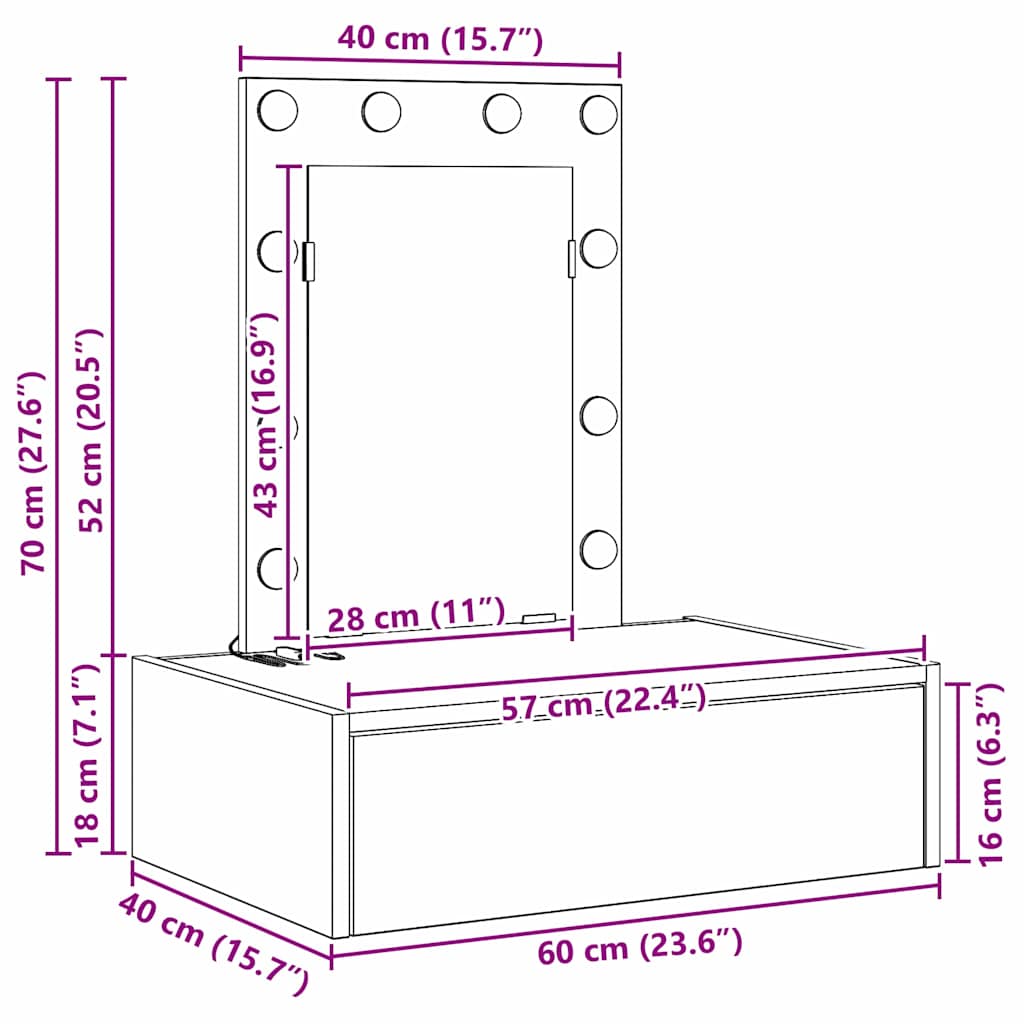 Table de Toilette Marron 60 x 40 x 70 cm Bois d'ingénierie - XIOS