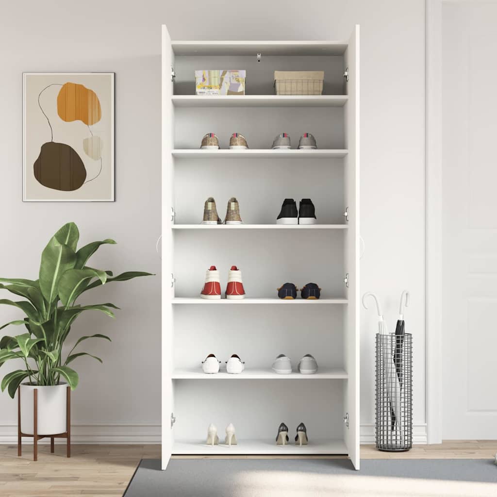 Cabinet à chaussures 80 x 35.5 x 180 cm Bois d'ingénierie Blanc