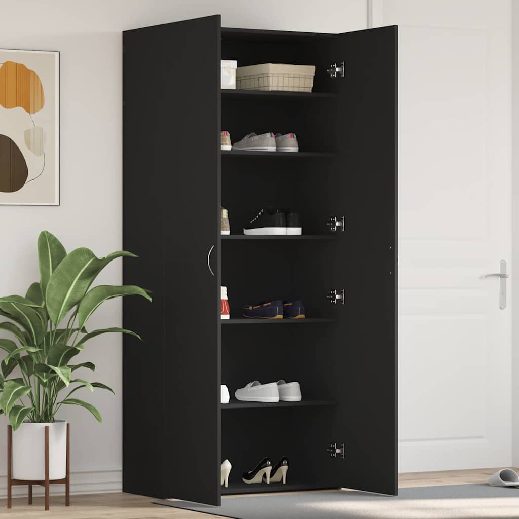 Cabinet à chaussures 80 x 35.5 x 180 cm Bois d'ingénierie Noir
