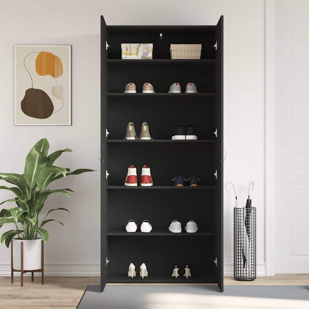 Cabinet à chaussures 80 x 35.5 x 180 cm Bois d'ingénierie Noir