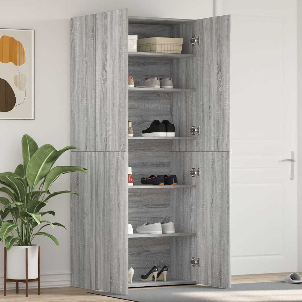 Cabinet à chaussures 80 x 35.5 x 180 cm Bois d'ingénierie Gris