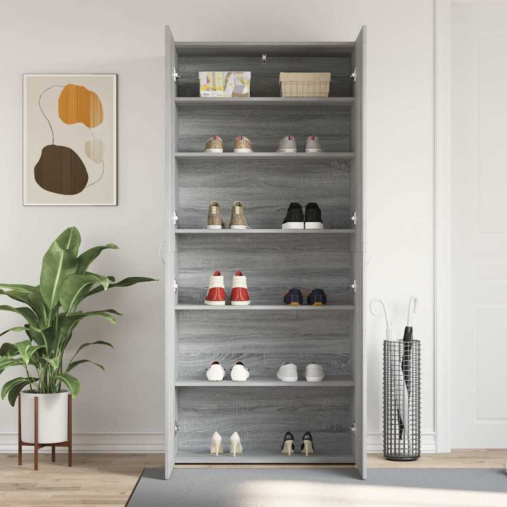 Cabinet à chaussures 80 x 35.5 x 180 cm Bois d'ingénierie Gris