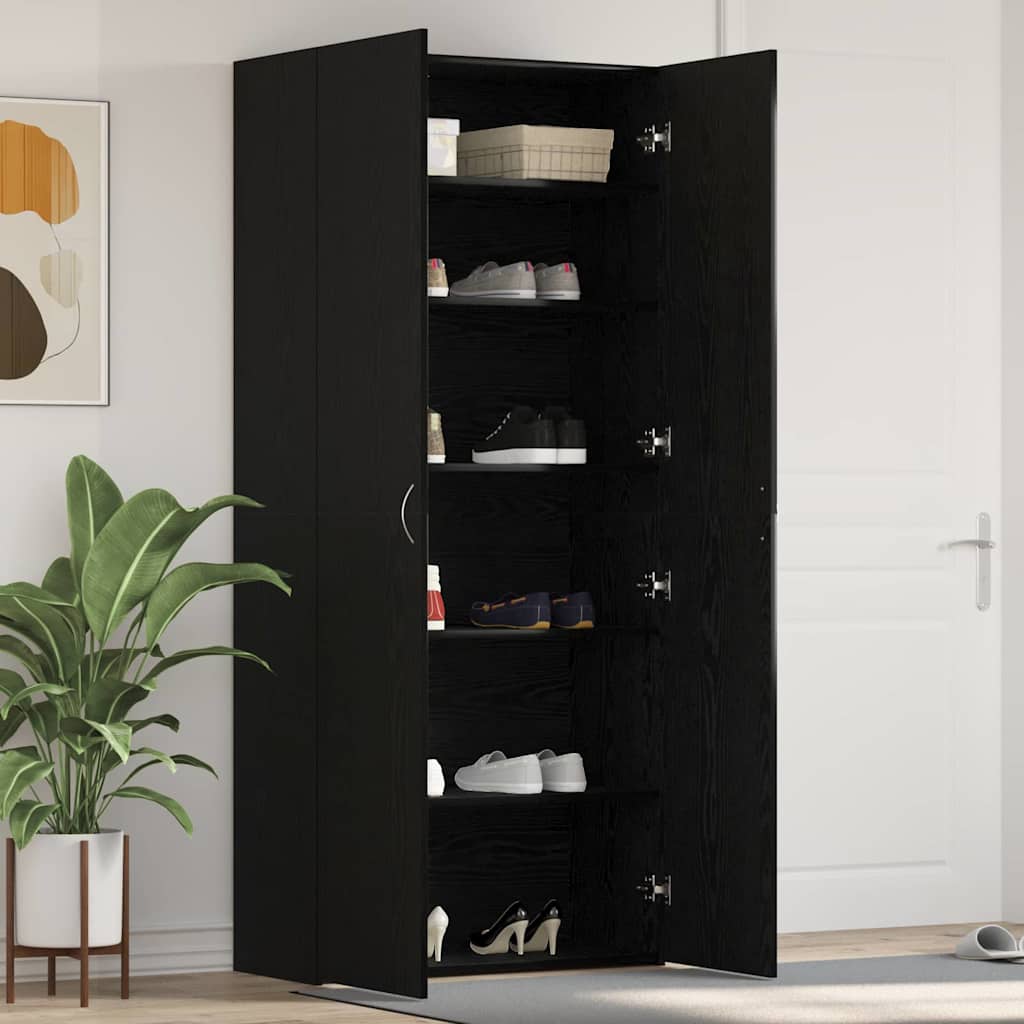 Cabinet à chaussures 80 x 35.5 x 180 cm Bois d'ingénierie Noir