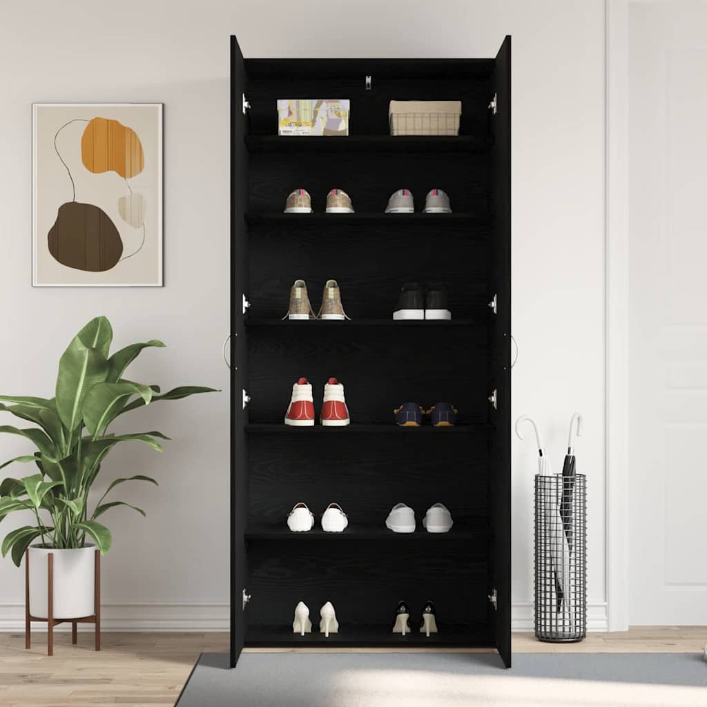 Cabinet à chaussures 80 x 35.5 x 180 cm Bois d'ingénierie Noir