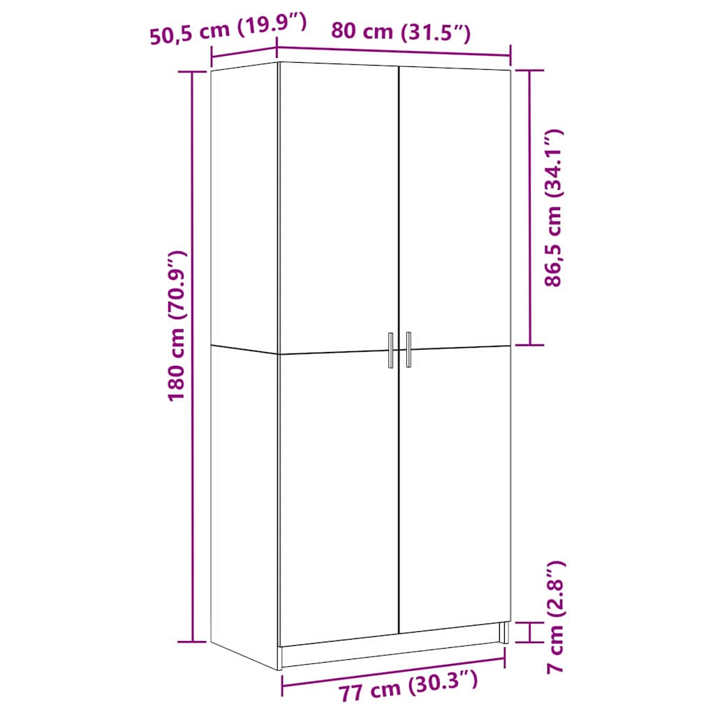 Armoire avec stockage Noir 80 x 51 x 180 cm Bois d'ingénierie - XIOS