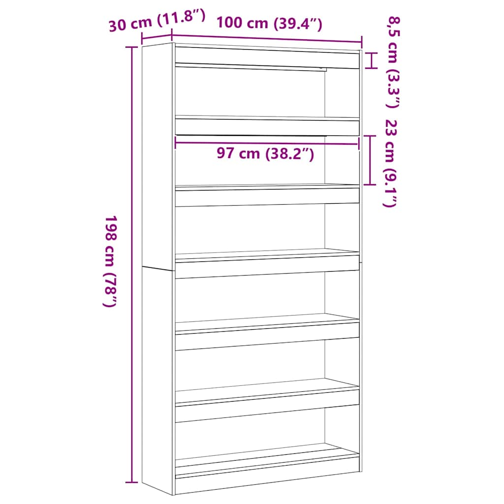 Bibliothèque 6 niveaux 100 x 30 x 198 cm Bois d'ingénierie - XIOS
