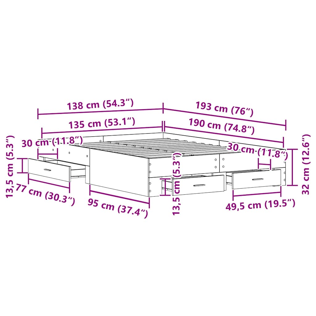 Cadre de lit Bois Ancien 135 x 190 cm Bois d'ingénierie - XIOS