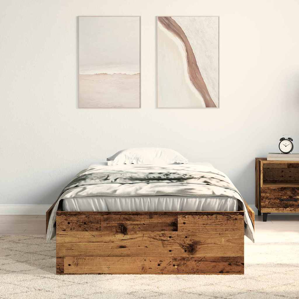 Cadre de lit avec tiroirs avec tiroir Bois ancien 90 x 200 cm - XIOS