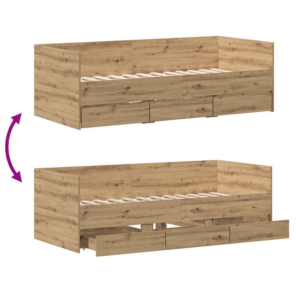 Lit d'appoint Chêne artisanal 90 x 200 cm Bois d'ingénierie
