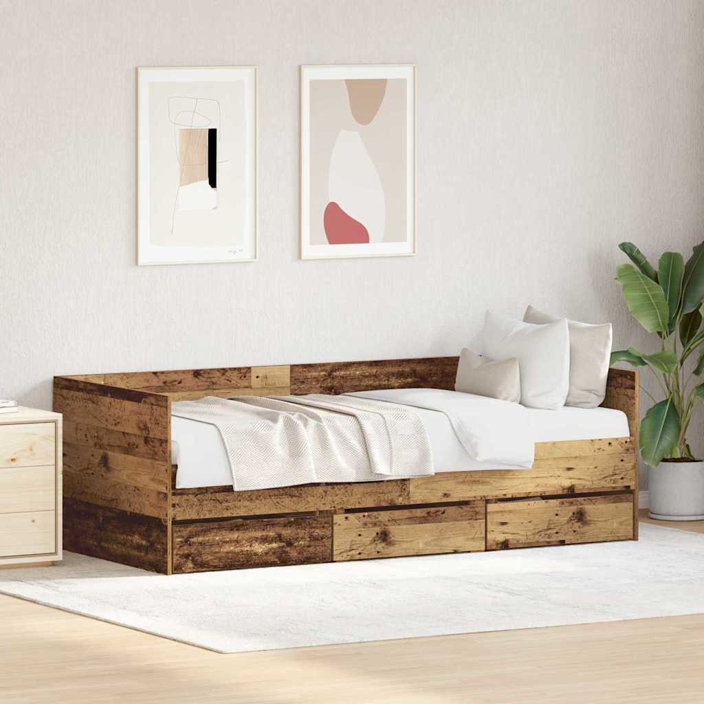 Cadre de lit de jour avec tiroirs Bois ancien 90 x 190 cm - XIOS