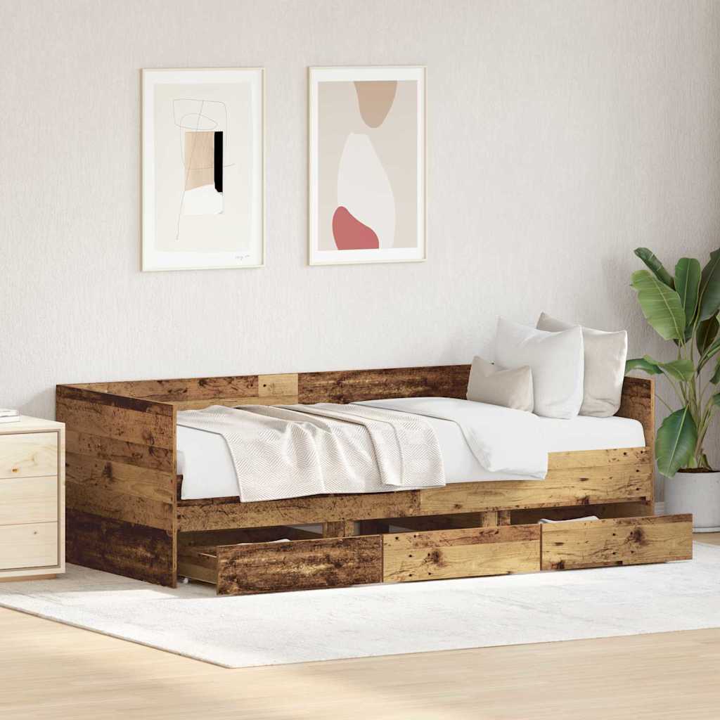 Cadre de lit de jour avec tiroirs Bois ancien 90 x 190 cm - XIOS