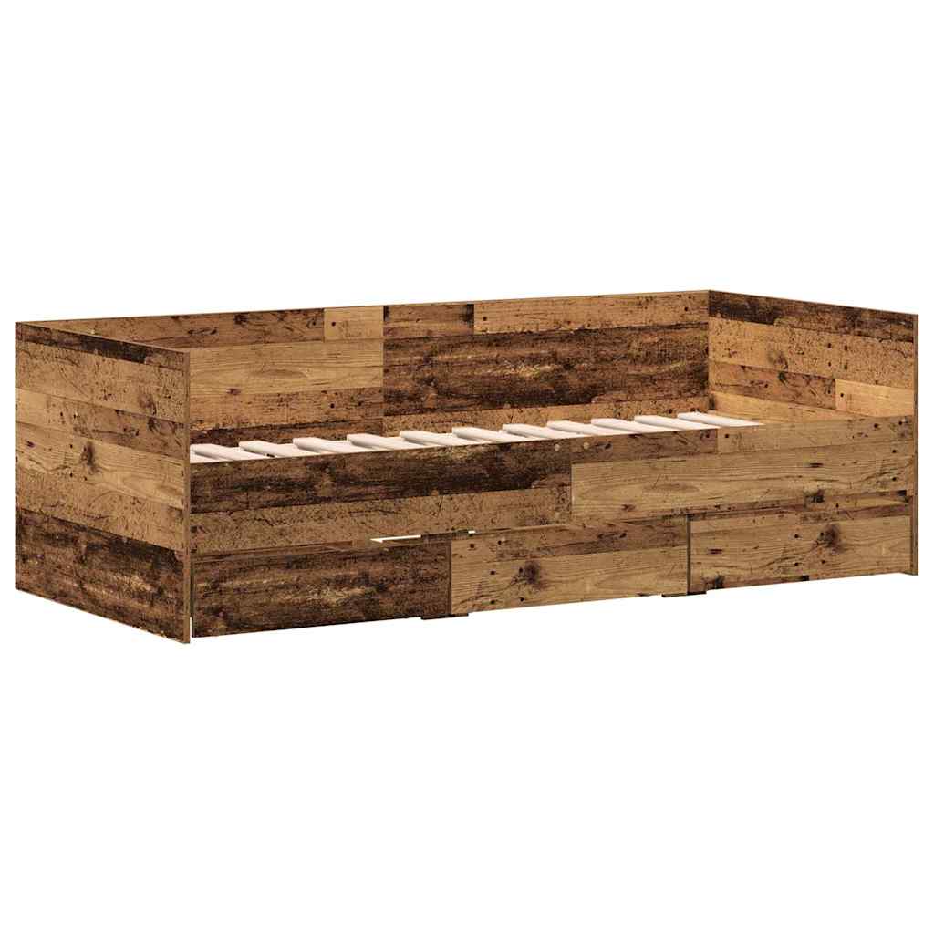 Cadre de lit de jour avec tiroirs Bois ancien 90 x 190 cm - XIOS