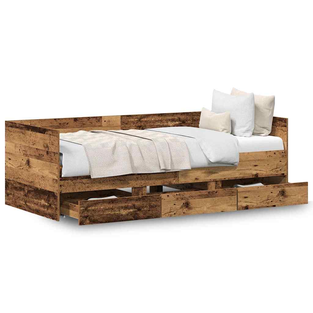 Cadre de lit de jour avec tiroirs Bois ancien 90 x 190 cm - XIOS