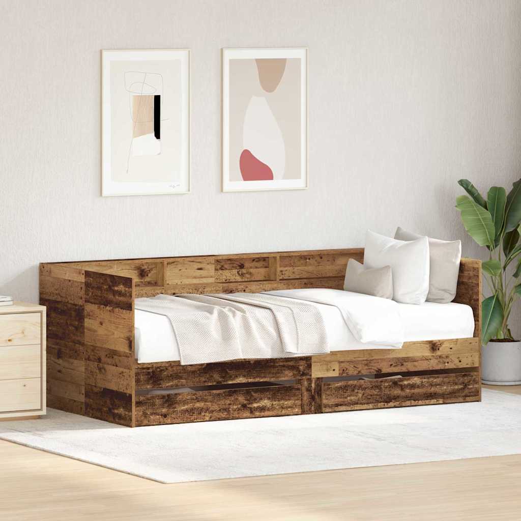 Cadre de lit de jour avec tiroirs Bois ancien 90 x 190 cm - XIOS