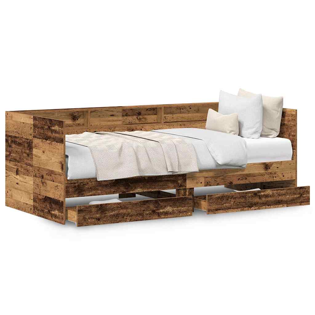 Cadre de lit de jour avec tiroirs Bois ancien 90 x 190 cm - XIOS