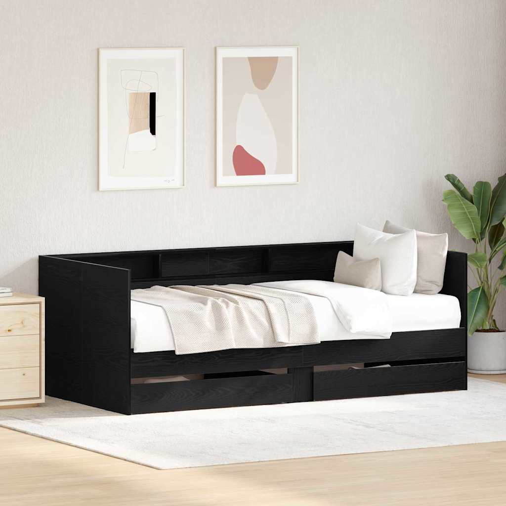 Cadre de lit de jour avec tiroirs Chêne noir 90 x 190 cm - XIOS