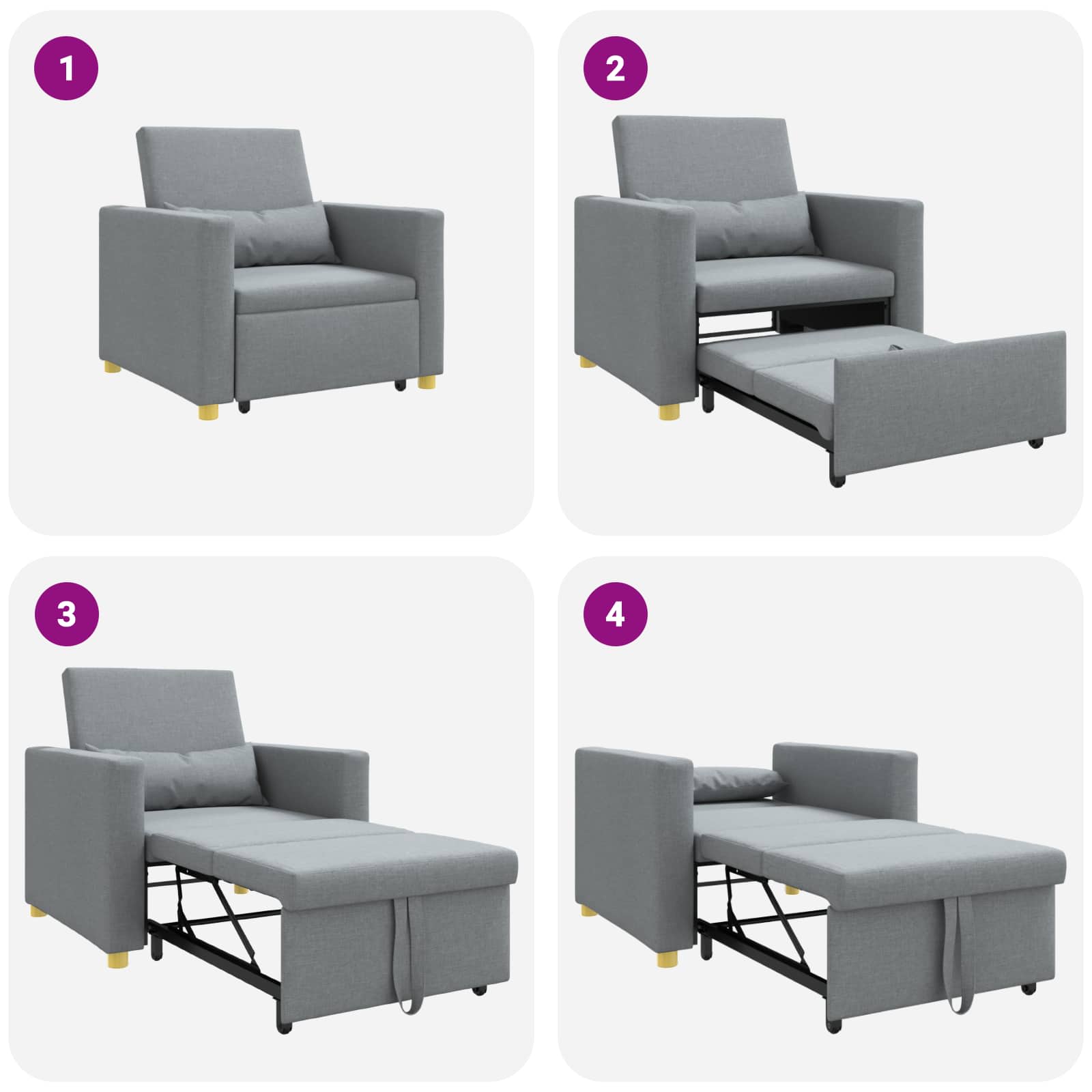 Canapé-lit escamotable simple Gris clair 90 x 165 x 87 cm tissu